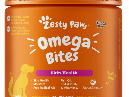 Zesty Paws Omega 3 Soft Chews for Skin Health Premium Fish Oil with EPA & DHA   Vitamin C Functional Bacon Flavor Dog Supplement Discount