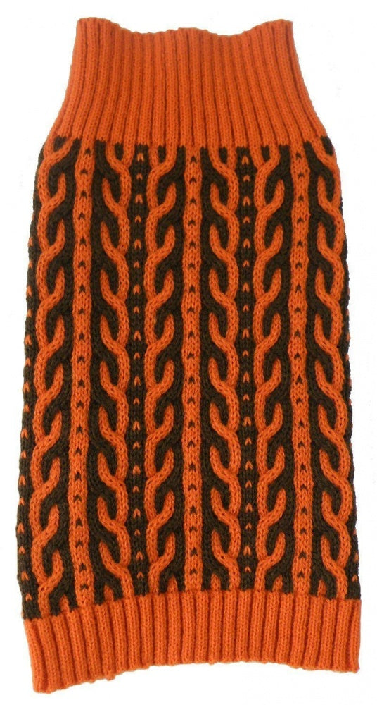 Pet Life Harmonious Dual Color Orange & Brown Weaved Heavy Cable Knitted Dog Sweater Supply