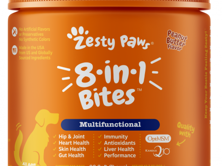 Zesty Paws 8-in-1 Multifunctional Vitamins Glucosamine Chondroitin & Probiotics Peanut Butter Flavor Soft Chews for Dogs Online Sale