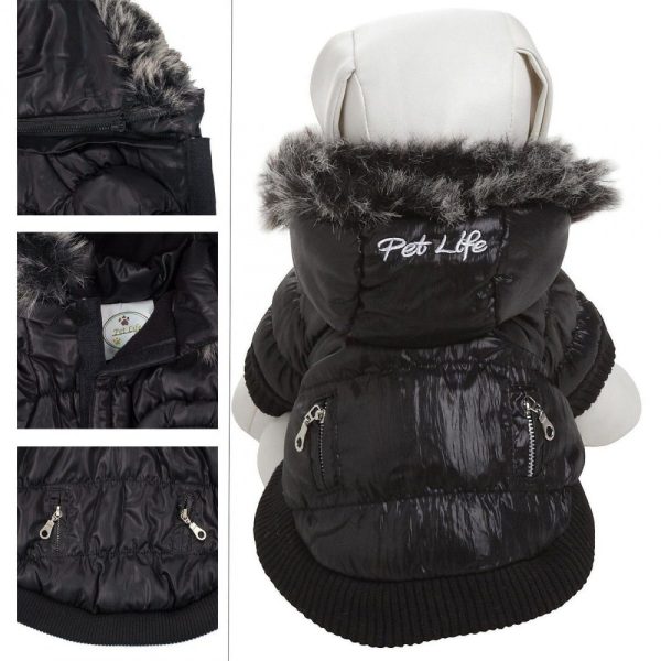 Pet Life Metallic Black Fashion Parka Insulated Dog Coat with Removable Hood Sale