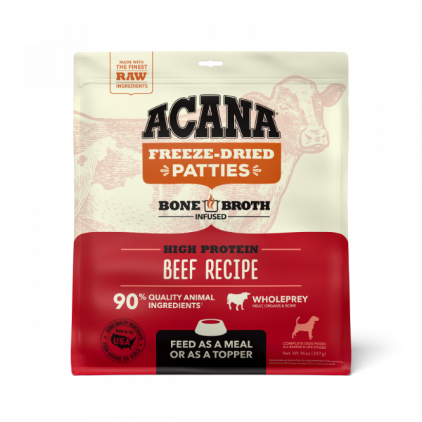 ACANA Freeze Dried Dog Food & Topper, Grain Free, High Protein,  Fresh & Raw Animal Ingredients, Ranch Raised Beef Recipe, Patties Hot on Sale