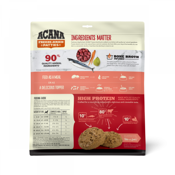 ACANA Freeze Dried Dog Food & Topper, Grain Free, High Protein,  Fresh & Raw Animal Ingredients, Ranch Raised Beef Recipe, Patties Hot on Sale