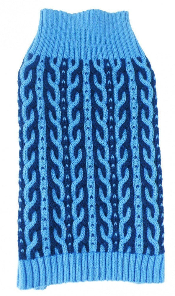 Pet Life Harmonious Dual Color Aqua Blue & Dark Blue Weaved Heavy Cable Knitted Dog Sweater Sale