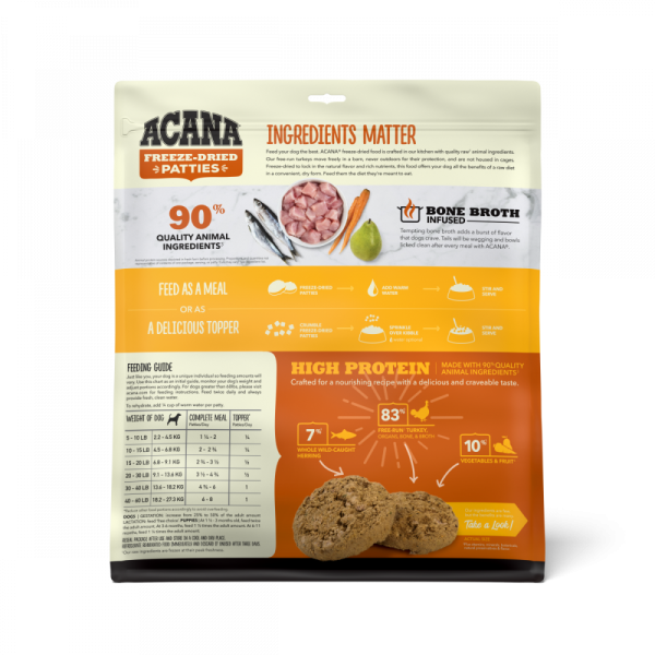 ACANA Freeze Dried Dog Food & Topper, Grain Free, High Protein,  Fresh & Raw Animal Ingredients, Free-Run Turkey Recipe, Patties Cheap