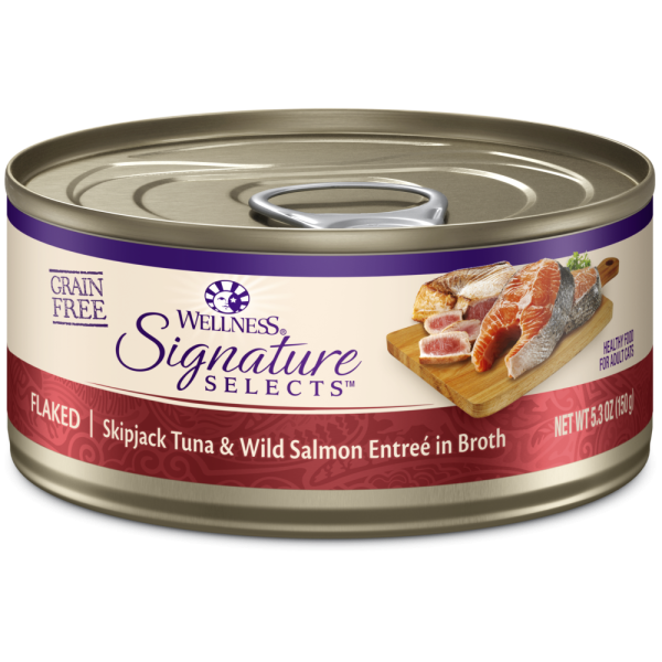 Wellness Signature Selects Grain Free Natural Skipjack Tuna with Wild Salmon Entree in Broth Wet Canned Cat Food Online