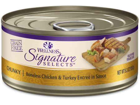 Wellness Signature Selects Grain Free Natural Chunky White Meat Chicken and Turkey Entree in Sauce Wet Canned Cat Food Sale