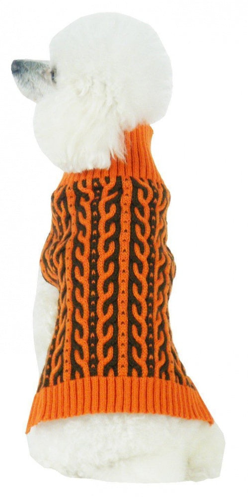 Pet Life Harmonious Dual Color Orange & Brown Weaved Heavy Cable Knitted Dog Sweater Supply