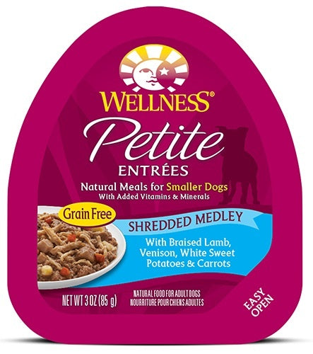 Wellness Small Breed Natural Petite Entrees Shredded Medley with Braised Lamb, Venison, White Sweet Potatoes and Carrots Dog Food Tray Online Sale