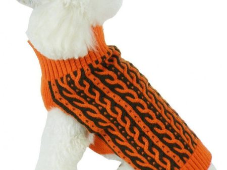 Pet Life Harmonious Dual Color Orange & Brown Weaved Heavy Cable Knitted Dog Sweater Supply