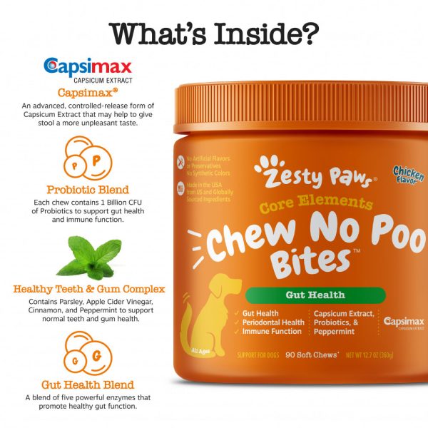 Zesty Paws Chew No Poo Bites Chicken Flavor for Dogs Hot on Sale