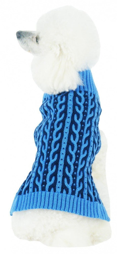 Pet Life Harmonious Dual Color Aqua Blue & Dark Blue Weaved Heavy Cable Knitted Dog Sweater Sale