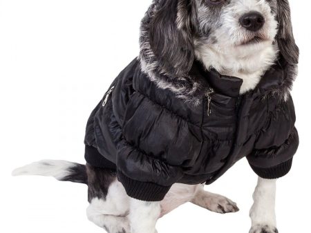 Pet Life Metallic Black Fashion Parka Insulated Dog Coat with Removable Hood Sale