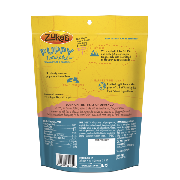 Zukes Puppy Naturals Grain Free Salmon and Chickpea Dog Treats For Sale