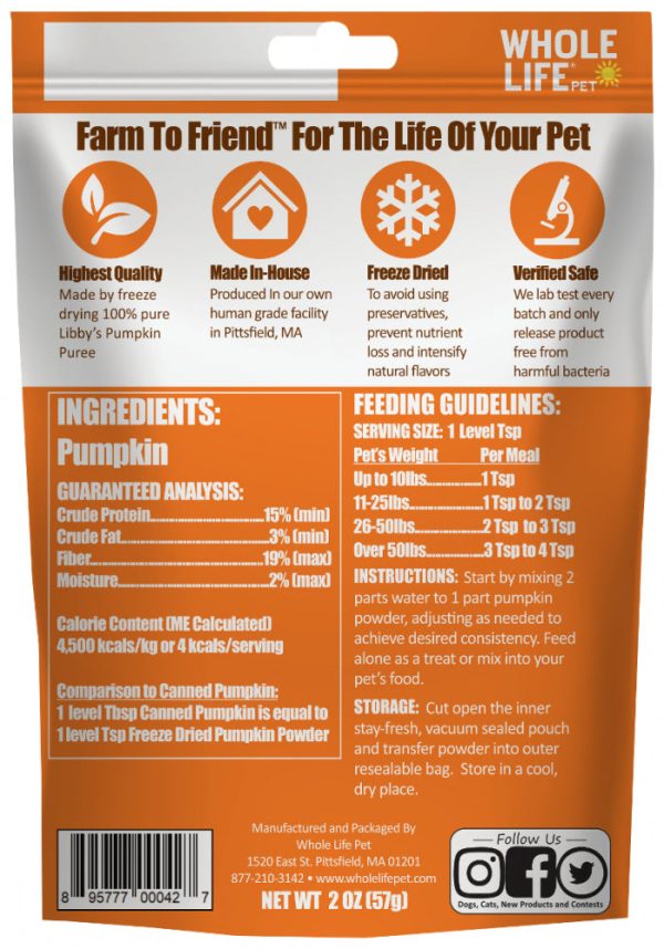 Whole Life Pet Nutritionals Freeze Dried Pumpkin Powder Discount