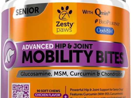 Zesty Paws Advanced Hip & Joint Mobility Bites Senior Recipe Chicken Soft Chews for Dogs Sale