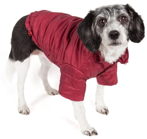 Pet Life Adjustable Burgundy Red Sporty Avalanche Dog Coat with Pop Out Zippered Hood Online now