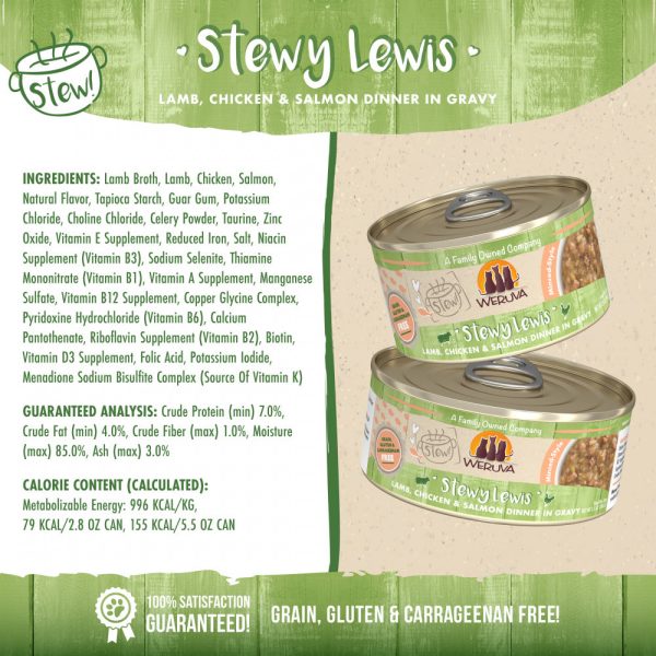 Weruva Classic Cat Stews! Stewy Lewis with Lamb Chicken & Salmon in Gravy Canned Cat Food Sale