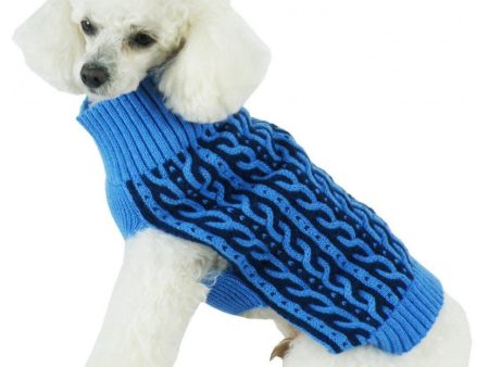 Pet Life Harmonious Dual Color Aqua Blue & Dark Blue Weaved Heavy Cable Knitted Dog Sweater Sale