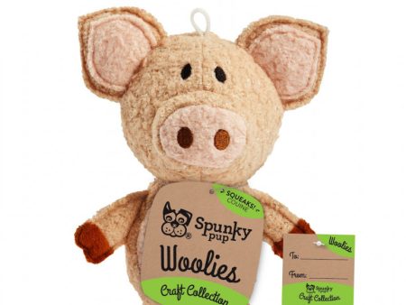 Spunky Pup Woolies Craft Collection Pig Squeaky Plush Dog Toy Discount