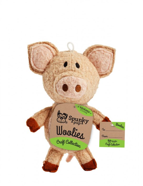 Spunky Pup Woolies Craft Collection Pig Squeaky Plush Dog Toy Discount