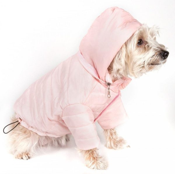 Pet Life Adjustable Light Pink Sporty Avalanche Dog Coat with Pop Out Zippered Hood For Discount