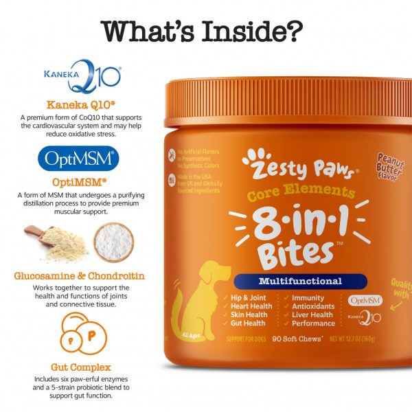 Zesty Paws 8-in-1 Multifunctional Vitamins Glucosamine Chondroitin & Probiotics Peanut Butter Flavor Soft Chews for Dogs Online Sale