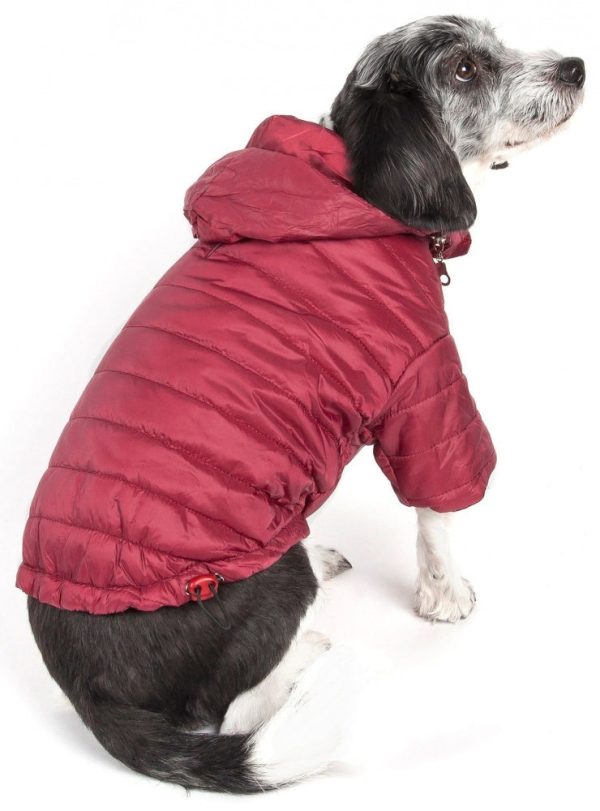 Pet Life Adjustable Burgundy Red Sporty Avalanche Dog Coat with Pop Out Zippered Hood Online now