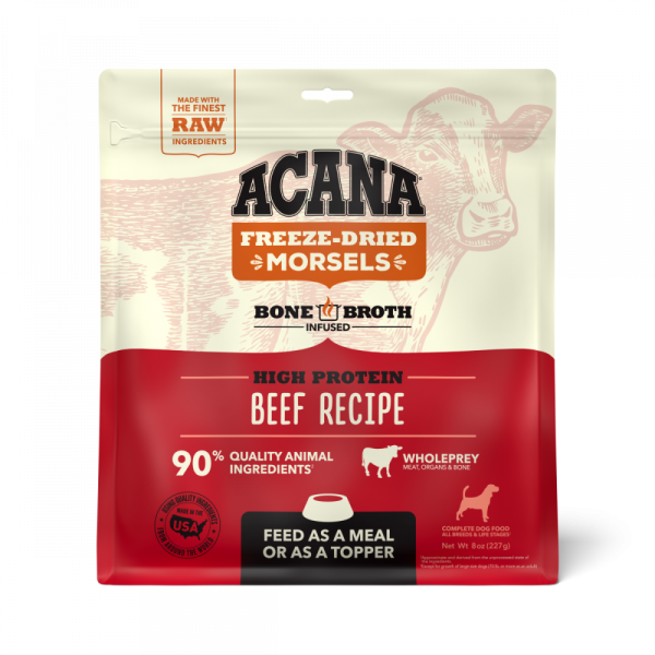 ACANA Freeze Dried Dog Food & Topper, Grain Free, High Protein,  Fresh & Raw Animal Ingredients, Ranch-Raised Beef Recipe, Morsels Fashion