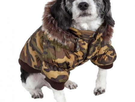 Pet Life Metallic Camouflage Fashion Parka Insulated Dog Coat with Removable Hood For Discount