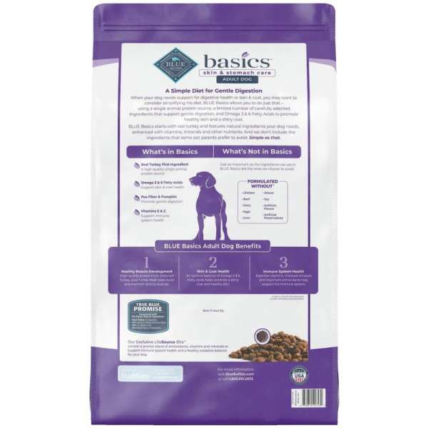 Blue Buffalo Basics Adult Skin & Stomach Care Grain-Free Turkey & Potato Recipe Adult Dry Dog Food Fashion