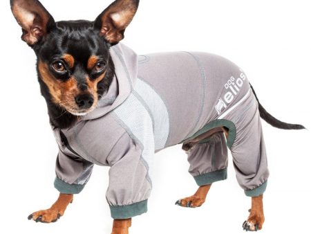 Pet Life Dog Helios Namastail Grey Full Bodied Performance Breathable Yoga Dog Hooded Tracksuit Online Sale