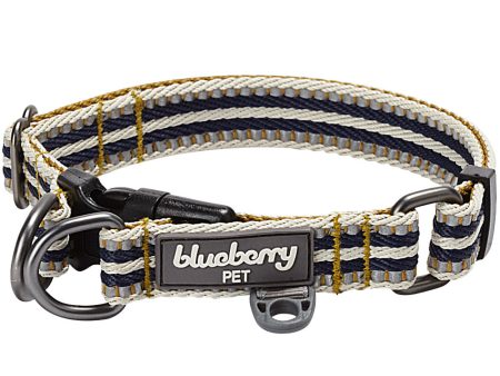 Blueberry Pet 3M Reflective Multi-Colored Stripe Dog Collar Olive and Blue-Gray Online now