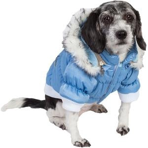 Pet Life Metallic Blue Fashion Parka Insulated Dog Coat with Removable Hood Cheap