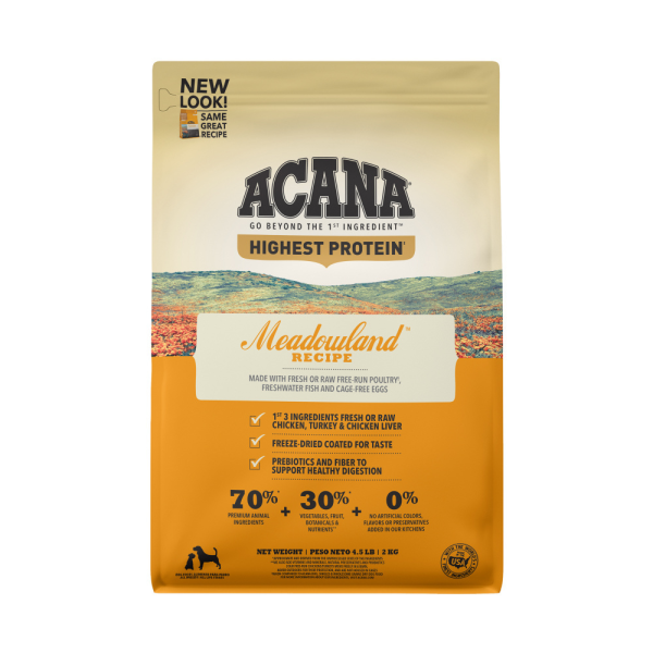 ACANA Highest Protein Dry Dog Food Meadowland Recipe Discount