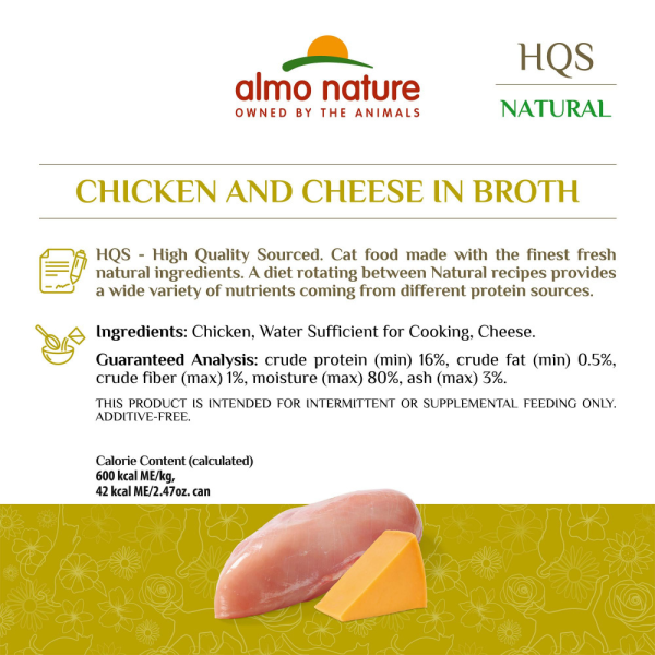 Almo Nature HQS Natural Cat Grain Free Chicken and Cheese In Broth Canned Cat Food Supply