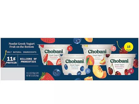 Chobani Nonfat Greek Yogurt Fruit On The Bottom Variety Pack (5.3 oz., 16 ct.) Supply