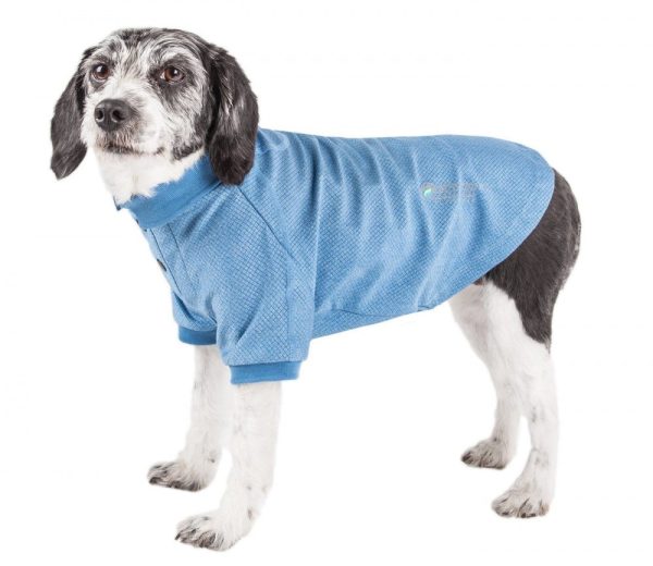 Pet Life Active Relax Stretch Fur Flexed Blue Polo T-Shirt For Sale