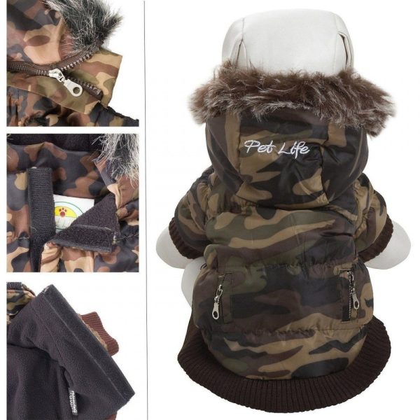 Pet Life Metallic Camouflage Fashion Parka Insulated Dog Coat with Removable Hood For Discount