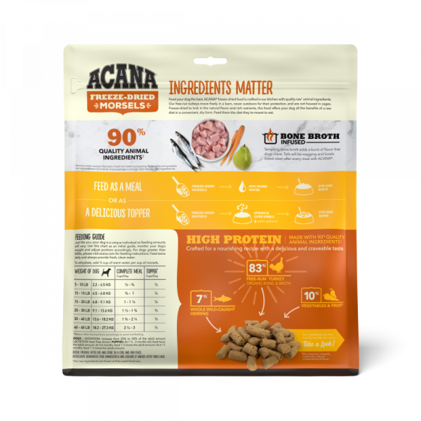 ACANA Freeze Dried Dog Food & Topper, Grain Free, High Protein,  Fresh & Raw Animal Ingredients, Free-Run Turkey Recipe, Morsels Fashion