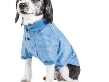 Pet Life Active Relax Stretch Fur Flexed Blue Polo T-Shirt For Sale