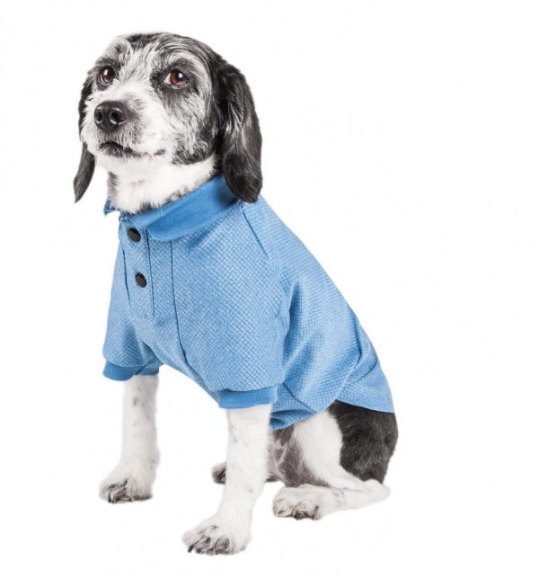 Pet Life Active Relax Stretch Fur Flexed Blue Polo T-Shirt For Sale