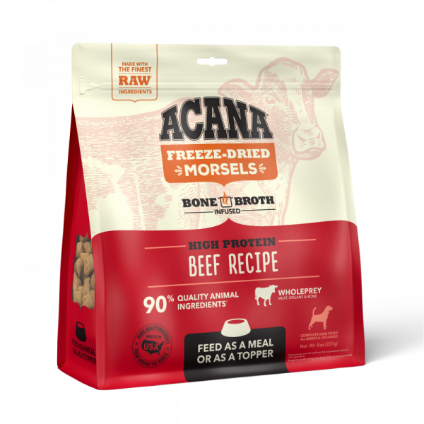 ACANA Freeze Dried Dog Food & Topper, Grain Free, High Protein,  Fresh & Raw Animal Ingredients, Ranch-Raised Beef Recipe, Morsels Fashion