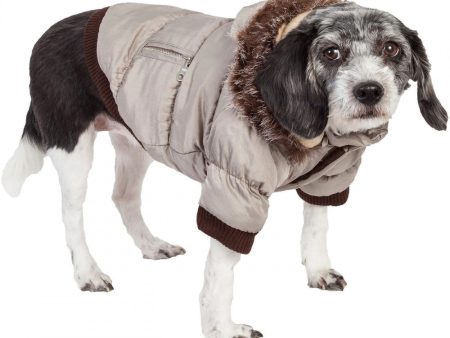 Pet Life Metallic Grey Fashion Parka Insulated Dog Coat with Removable Hood For Cheap