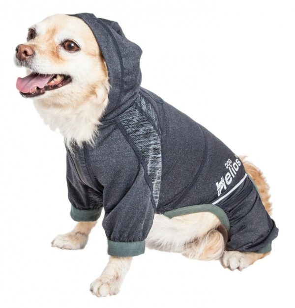 Pet Life Dog Helios Namastail Charcoal Black Full Bodied Performance Breathable Yoga Dog Hooded Tracksuit For Sale