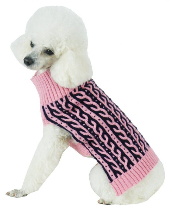 Pet Life Harmonious Dual Color Pink & Navy Blue Weaved Heavy Cable Knitted Dog Sweater For Cheap