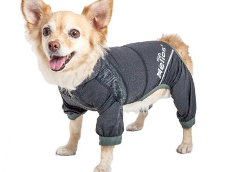 Pet Life Dog Helios Namastail Charcoal Black Full Bodied Performance Breathable Yoga Dog Hooded Tracksuit For Sale