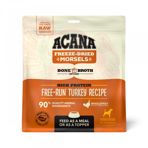 ACANA Freeze Dried Dog Food & Topper, Grain Free, High Protein,  Fresh & Raw Animal Ingredients, Free-Run Turkey Recipe, Morsels Fashion